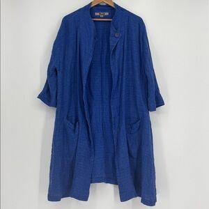 Flax Linen Open Front Cardigan Duster in Blue Indigo Blue Women’s Size Medium